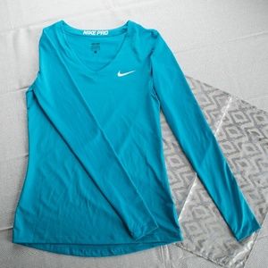 Cyan Nike Pro Dri-Fit V-neck long sleeve